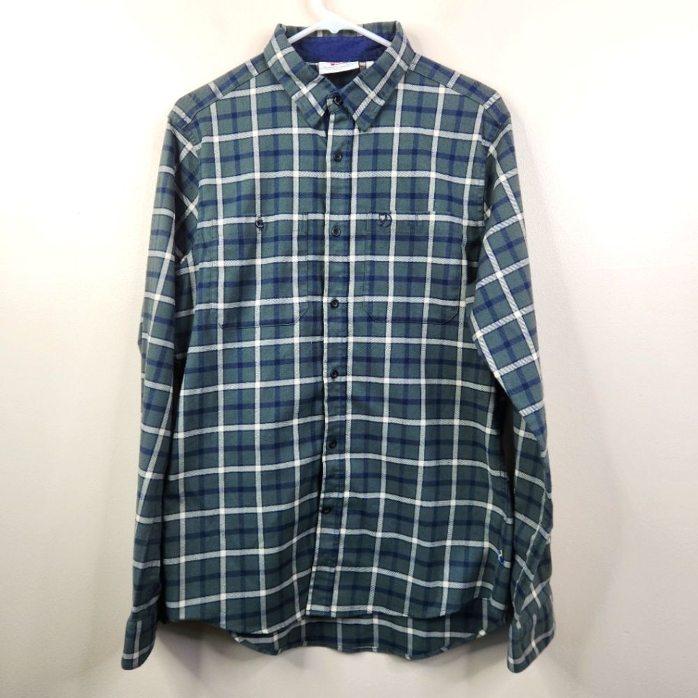 Fjallraven Mens Long Sleeve Plaid Pattern Dual Chest Pocket Button Down Large